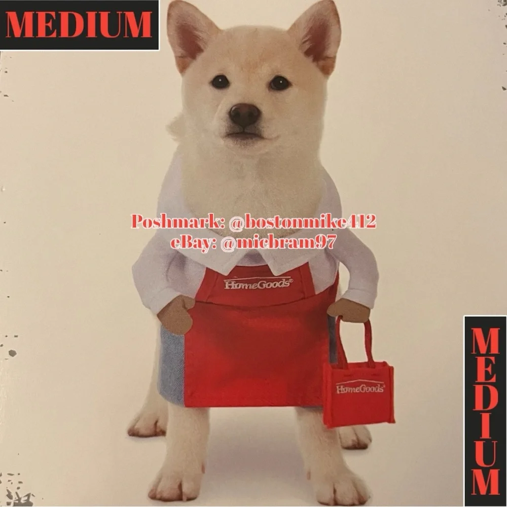 HomeGoods Employee Shopper Halloween Pet Costume MEDIUM Dog Red Apron Shirt Bag